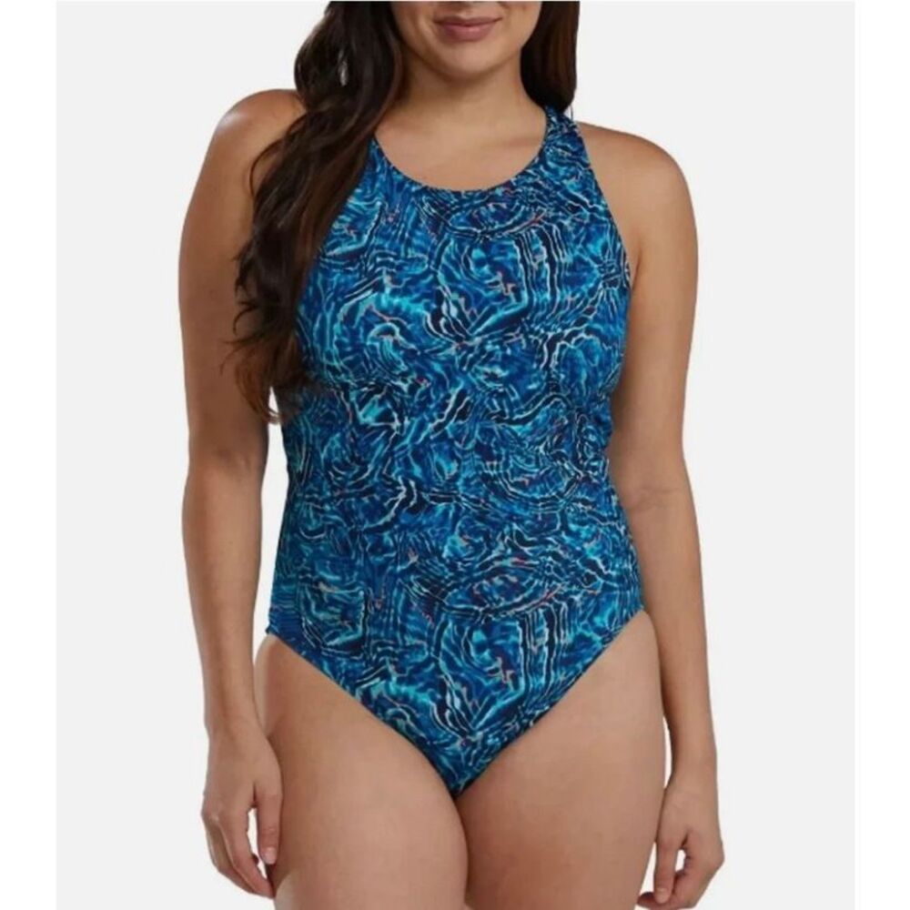 TYR BLUE MULTI PRINT WOMEN'S ONE PIECE SWIMSUIT BLUE  PLUS SIZE XXL #2624